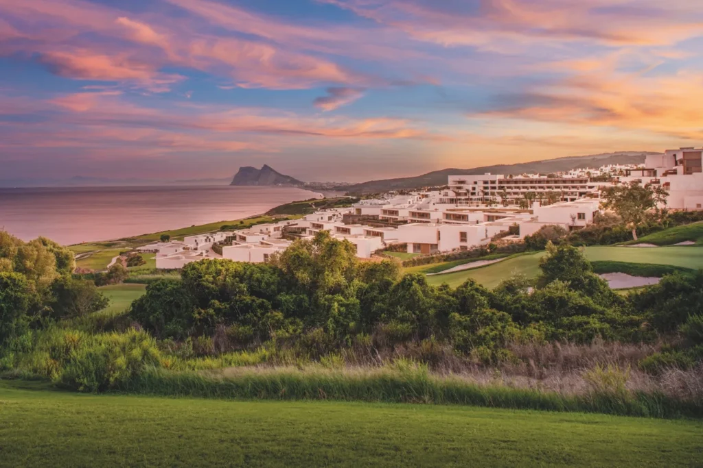 Fairmont La Hacienda luxury golf resort on the Costa del Sol, overlooking the Mediterranean Sea and Gibraltar.